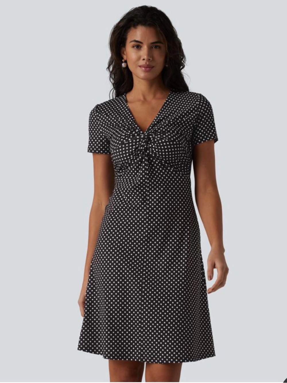 New V Neck Short Sleeve Polka Dot Mini Casual Dress, Halara, small